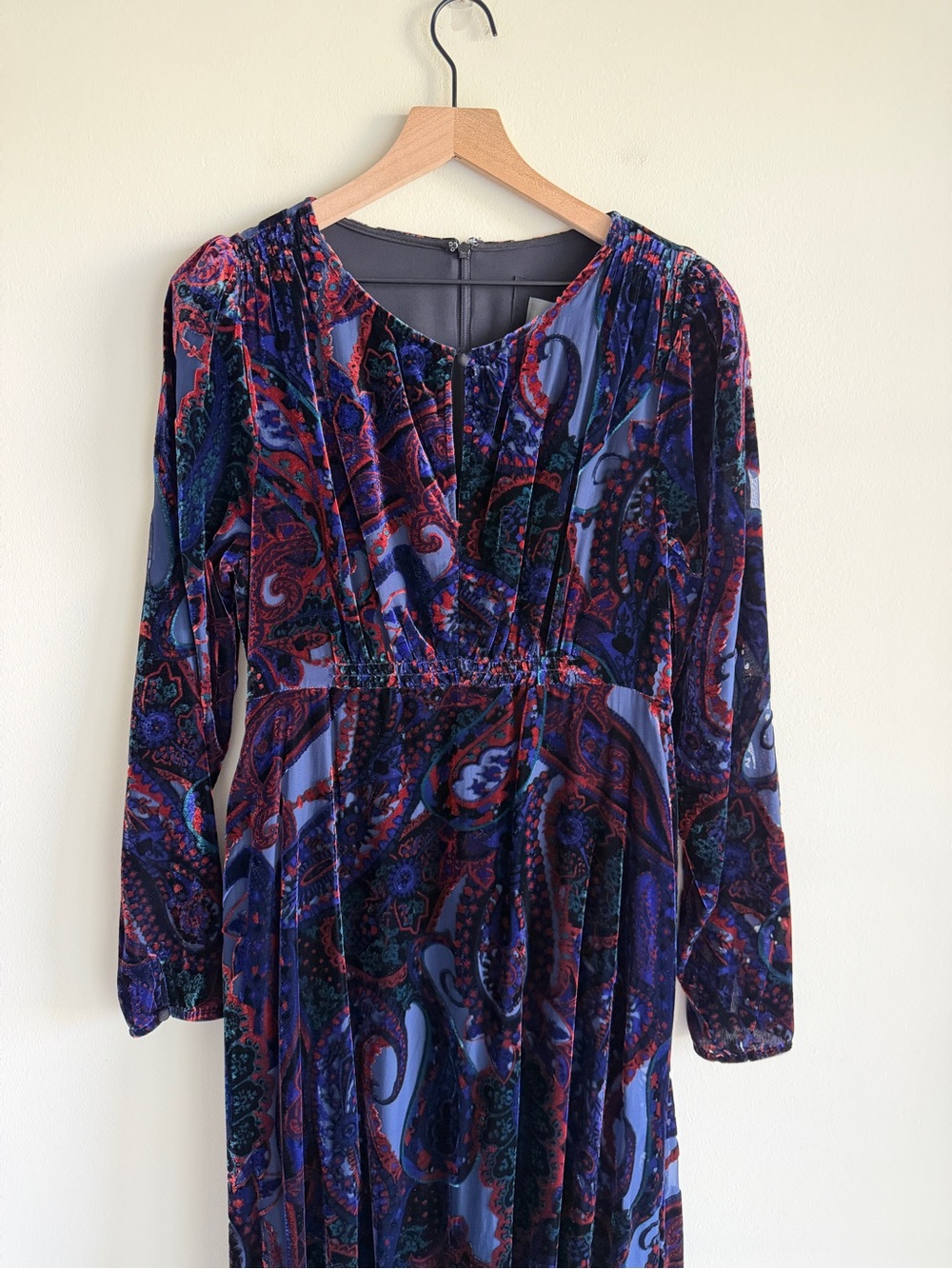 Anthropologie Burnout Velvet Paisley Maxi Dress Blue Purple Size 10 - Picture 4 of 16